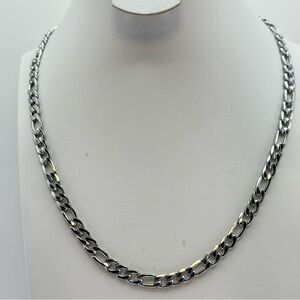 Figaro Chain Necklace Silver Tone 18.5” Lobster Clasp Classic Unisex